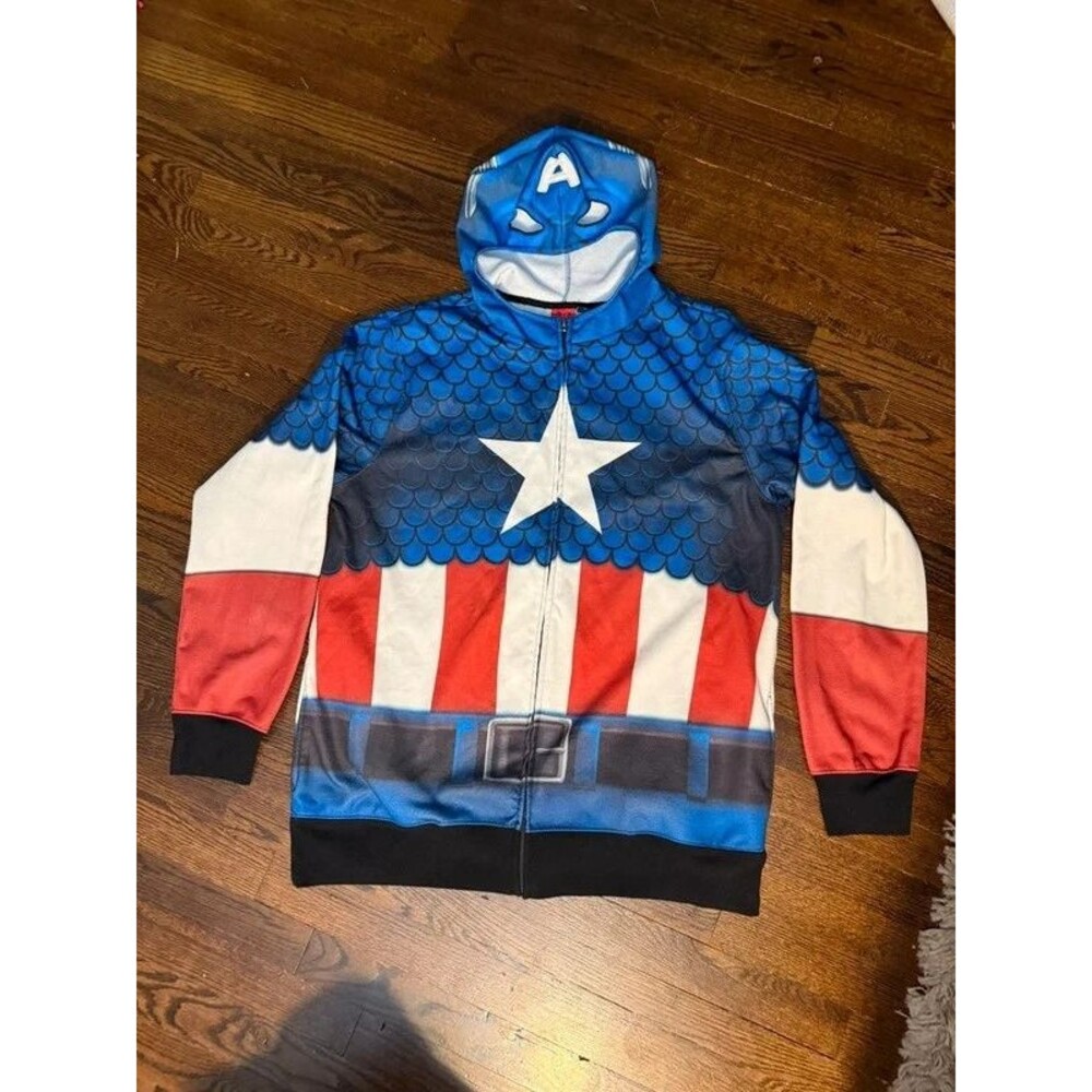 Marvel Men's Classic Sublimated Costume Hoodie Captain America mask Size XXL